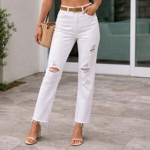 Levi's 501 White Distressed Straight Leg Jeans 26x30